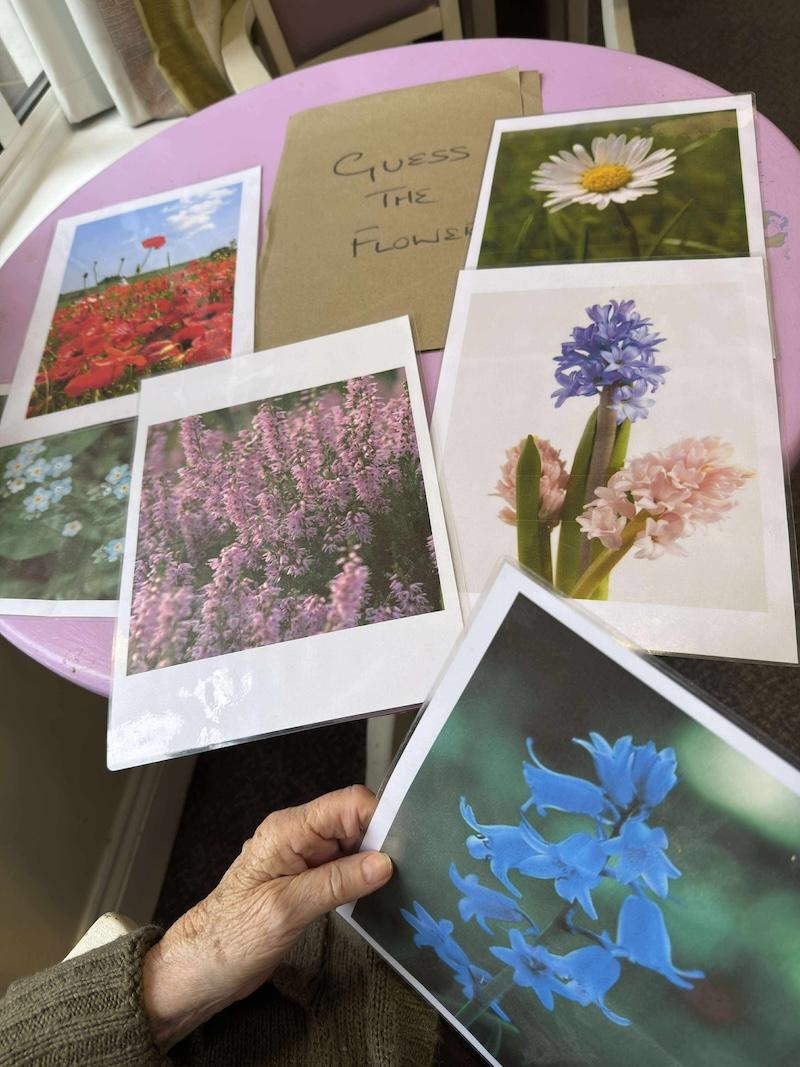 residents playing a 'guess the flower' game