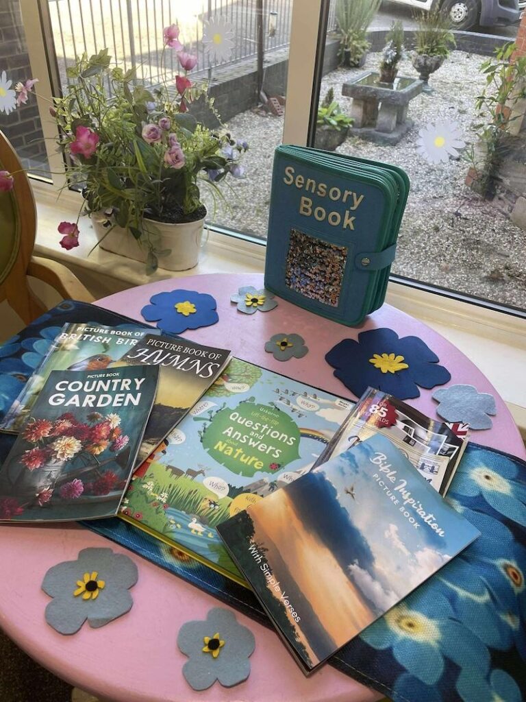 sensory books laid out on table